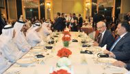 Turkish Minister of Development Lutfi Elvan and Qatar Chamber Vice-Chairman Muhammed bin Ahmed bin Towar Al Kuwari with Qatari businessmen and their Turkish counterparts in Doha yesterday. Pic: Baher Amin/The Peninsula