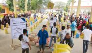 Residents in Mindanao receiving food baskets provided by RAF.
