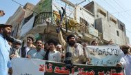 Pakistani tribesmen shout anti-Indian slogans during a protest in Bannu on September 26, 2016 to show their solidarity with Indian Kashmiri Muslims. (AFP / Karim ULLAH)