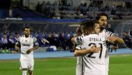 Players of Juventus celebrate after scoring a goal during the UEFA Champions League Group H soccer match between Dinamo Zagreb and Juventus at Maksimir Stadium in Zagreb, Croatia on September 27, 2016. ( Stipe Mayiç - Anadolu Agency )