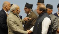 This file photo taken on November 27, 2014 shows Indian Prime Minister Narendra Modi (2L) point a finger at Pakistan's Prime Minister Nawaz Sharif (2R) during the closing session of the 18th SAARC summit at City Hall in the Nepalese capital Kathmandu. AFP