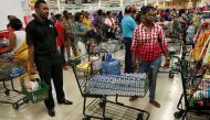 Jamaicans flock to the supermarkets to take care of last minute shopping pending the arrival of Hurricane Matthew in Kingston, Jamaica, September 30, 2016. Reuters/Gilbert Bellamy