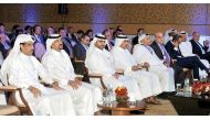 H E Sheikh Abdulla bin Saud Al Thani, (fourth left) Governor of Qatar Central Bank; Sheikh Nasser bin Ali Al Thani (fifth left) Chairman of Qatar General Insurance and Reinsurance Company, and other officials during the opening of the 49th International A