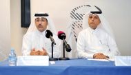 Fahad Ismail Zainal, CAO of QFCA (right) and Dr Abdulaziz Al Horr, CEO of QFBA during the press conference at QFBA Tower yesterday 
Pic: Abdul Basit/The Peninsula