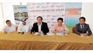 Joseph Timothy Rivera (centre), Chairman of the Association of Filipino Real Estate Executives in Qatar (AFREEQ), Abdullah Al Hadfa, (second left) Chairman of ALAQAT and other officials at Splash Water Park Pavilion yesterday. Pic:  Kammutty VP / The Peni