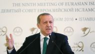 Turkish President Recep Tayyip Erdogan delivers a speech during the opening ceremony of 9th Eurasian Islamic Council in Istanbul, Turkey on October 11, 2016. ( Kayhan Özer - Anadolu Agency )
