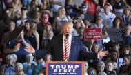 GRAND JUNCTION, CO - OCTOBER 18: Republican presidential candidate Donald Trump speaks at a rally at Grand Junction Regional Airport on October 18, 2016 in Grand Junction Colorado. Trump is on his way to Las Vegas for the third and final presidential deba