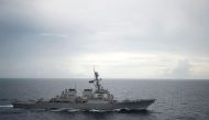 This US Navy photo obtained October 21, 2016 shows the Guided-missile destroyer USS Decatur (DDG 73)as it operates in the South China Sea as part of the Bonhomme Richard Expeditionary Strike Group (ESG)on October 13, 2016.  AFP / Navy Media Content Operat
