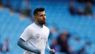 Manchester City's Sergio Aguero warms up before the match. Reuters / Phil Noble