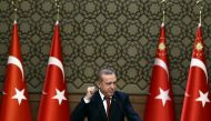 Turkish President Recep Tayyip Erdogan delivers a speech during the 29th Muhktars Meeting at the Presidential Complex in Ankara, Turkey on October 26, 2016. ( Turkish Presidency / Yasin Bulbul - Anadolu Agency )