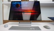 Journalists and Microsoft fans get a look at the new Microsoft Surface Studio introduced at a Microsoft news conference October 26, 2016 in New York. Microsoft launched a new consumer offensive Wednesday, unveiling a high-end computer that challenges the 