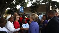 emocratic presidential nominee former Secretary of State Hillary Clinton greets early voters on October 30, 2016 in Pompano Beach, Florida. With less than two weeks to go until election day, Hillary Clinton continues to campaign in Florida and other battl