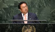 This file photo taken on September 25, 2014 shows Palau's President Tommy Remengesau speaking during the 69th Session of the UN General Assembly at the United Nations in New York. AFP / JEWEL SAMAD