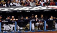  Cleveland Indians players react in the dugout in the 8th inning against the Chicago Cubs in game six of the 2016 World Series at Progressive Field. David Richard-USA TODAY Sports