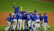 Chicago Cubs players celebrate after defeating the Cleveland Indians in game seven of the 2016 World Series at Progressive Field. Charles LeClaire-USA TODAY Sports 