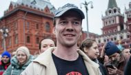 A picture taken on April 6, 2014 at Manezhnaya Square shows Ildar Dadin participating in a rally in support of anti-government activists detained in Moscow's Bolotnaya Square on May 6, 2012. A Russian activist jailed for staging solo anti-government prote