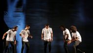 German soccer player Ilkay Guendogan (C) and dancers pose with the Germany 2017 Confederations Cup jersey during an official launch of Adidas in Duesseldorf, Germany on November 6, 2016. ( Ina Fassbender - Anadolu Agency )

