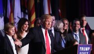Republican president-elect Donald Trump delivers his acceptance speech during his election night event at the New York Hilton Midtown in the early morning hours of November 9, 2016 in New York City.  Spencer Plat/AFP