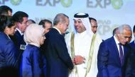 Minister of Economy and Commerce H E Sheikh Ahmed bin Jassim Al Thani meeting with the President of Turkey, Recep Tayyip Erdogan, on the sidelines of the 6th 'Musiad International Fair', at the CNR Expo Centre in Istanbul yesterday.