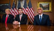 President-elect Donald Trump meets with House Speaker Paul Ryan (R-WI) and Vice President-elect Mike Pence at The Capitol Building on November 10, 2016 in Washington, D.C. United States. Zach Gibson/Getty Images/AFP