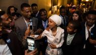 Ilhan Omar, candidate for State Representative for District 60B in Minnesota, arrives for her victory party on election night, November 8, 2016 in Minneapolis, Minnesota. Omar, a refugee from Somalia, is the first Somali-American Muslim woman to hold publ