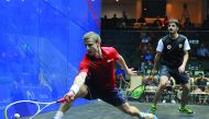 Alan Clyne (left) from Scotland in action against Farhan Zaman of Pakistan in the qualifying rounds of the Qatar Classic 2016 at the Khalifa International Squash Complex in Dohe yesterday. Picture by: Kammutty VP/The Peninsula