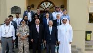 Carlos Padilla Becerra, President of Mexican Olympic Committee, Horst G Schreiber, International Shooting Federation (ISF), Secretary General and Olegaro Rana the President of ISF are seen with officials of CISM during their visit to the Losail Shooting R