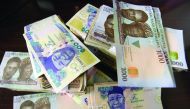 Naira banknotes, Nigeria's currency, in Lagos.  