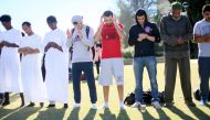 Muslim students pray before at a rally against Islamophobia at San Diego State University in San Diego California, November 23, 2015 (REUTERS /Sandy Huffaker) 