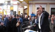 Greek Prime Minister Alexis Tsipras delivers a speech during his visit at Filira village, one of the biggest Turkish villages in Western Thrace, in Komotini, Greece on November 25, 2016. ( Mehmet Hatipo?lu - Anadolu Agency )
