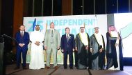 Minister of Transport and Communications H E Jassim Saif Ahmed Al Sulaiti (third right) and Yevhen Mykytenko (centre) Ambassador of Ukraine to Qatar with other officials at the event.