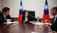 Taiwan's President Tsai Ing-wen speaks on the phone with US president-elect Donald Trump at her office in Taipei, Taiwan, in this handout photo made available December 3, 2016. Taiwan Presidential Office/Handout via REUTERS 