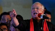 Malaysian Prime Minister Najib Razak addresses the crowd at a protest against the persecution of Rohingya Muslims in Myanmar. Photo: AFP