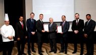 Officials of Crowne Plaza Doha--The Business Park receiving the ISO/HACCP Certificate. (Pic: Qassim Rahmatullah / The Peninsula)