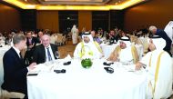 Minister of Economy and Commerce, H E Sheikh Ahmed bin Jassim Al Thani (centre), Deputy Minister at the German Federal Ministry of Economic Affairs, Matthias Machnig (second left), QBA Chairman Sheikh Faisal bin Qassim Al Thani (second right) and QBA Boar