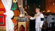 This file handout picture received from the Thai Royal Bureau and taken on October 16, 2016 shows Thailand's Crown Prince Maha Vajiralongkorn taking part in a ceremony to pay respects to his late father King Bhumibol Adulyadej in the Grand Palace in Bangk