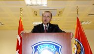 (file photo) Turkish President Recep Tayyip Erdogan delivers a speech during his visit to Bayrampasa Riot Police headquarters after Istanbul terror attacks in Istanbul, Turkey on December 12, 2016.  ( Kayhan Özer - Anadolu Agency )