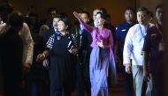 Indonesia's Foreign Minister Retno Marsudi (centre left) and Myanmar State Counsellor and Foreign Minister Aung San Suu Kyi attend the Association of Southeast Asian Nations (Asean) Foreign Ministers' meeting in Yangon, yesterday. 