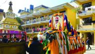 The remains of Jigme Dorje Palbar Bista, the last king of former Himalayan kingdom of Mustang, arrrive for a ceremony at monastery at Bauddha in Kathmandu on December 19, 2016. The last king of the isolated Himalayan region of Upper Mustang died on Decemb