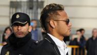 (FILES) This file photo taken on February 2, 2016 shows Barcelona's Brazilian forward Neymar arriving to Spain's national court in Madrid. AFP / CURTO DE LA TORRE