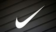 The logo of Dow Jones Industrial Average stock market index listed company Nike (NKE) is seen in Los Angeles, California, United States, April 12, 2016. REUTERS/Lucy Nicholson/File Photo 