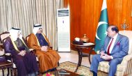 Minister of Energy and Industry HE Dr Mohammed bin Saleh Al Sada (centre) with the President of Pakistan Mamnoon Hussain, in Islamabad, yesterday.
