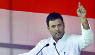 Rahul Gandhi during an address at a farmers' rally in New Delhi, recently.