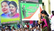 General secretary of southern Tamil Nadu state's ruling All India Anna Dravida Munnetra Kazhagam (AIADMK), VK Sasikala gestures to cadres on her arrival to take up office at the AIADMK headquarters in Chennai on December 31, 2016.
VK Sasikala was elected