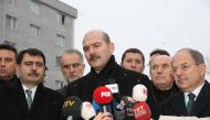 Turkish Minister of Interior, Suleyman Soylu (3rd L) speaks to media as Turkish Minister of Health, Recep Akdag (R) stands next to him in front of the Sisli Etfal Hospital where some of the wounded victims hospitalized after an armed terror attack staged 