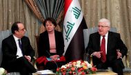 Iraq's President Fuad Masum (R) and French President Francois Hollande (L) speak at the start of their meeting at the presidential palace in Baghdad, Iraq, January 2, 2017 at the start of a one-day visit. Reuters/Christophe Ena/Pool