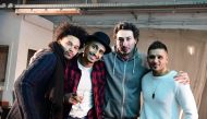 L to R) Actors Nyamandi Mushayavanhu, Bastian Essinger, Daniel Mandolini and Tamer Arslan pose after the premiere of the theater play 