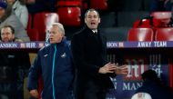 New Swansea City manager Paul Clement and caretaker manager Alan Curtis (L) Reuters / Eddie Keogh 
