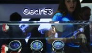 Samsung Gear S3 frontier smartwatches are on display at the Samsung booth during CES 2017 at the Las Vegas Convention Center in Las Vegas, Nevada.
