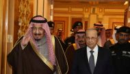 The Custodian of the Two Holy Mosques King Salman bin Abulaziz Al-Saud of Saudi Arabia welcomes Lebanon's President Michel Aoun (R) in Riyadh, Saudi Arabia, January 10, 2017. (Dalati Nohra/Handout via Reuters)